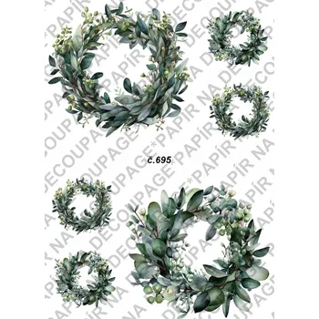 Umělecký papír Rýžový a soft papír na decoupage - Věneček jmelí - KB0695 Materiál: Soft, Rozměr: A4