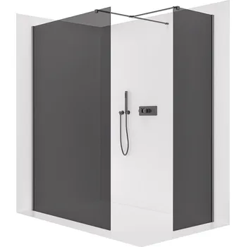 CERANO - Sprchová zástěna Walk-in Onyx T L/P - 8 mm - hranatá vzpěra - černá matná, grafitové sklo - 150x40x200 cm