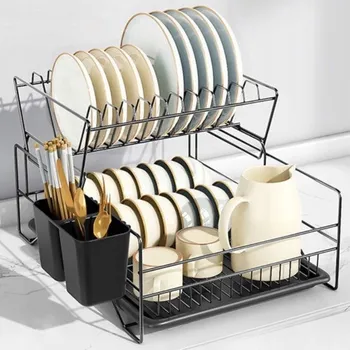 Odkapávač na nádobí ODKAPÁVAČ NA NÁDOBÍ DVOUÚROVŇOVÁ VELKÝ ODKAPÁVAČ NA PŘÍBORY TALÍŘE S PODNOSEM