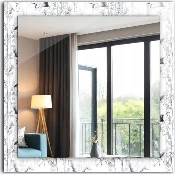 Zrcadlo Zrcadlo do koupelny ložnice obývacího pokoje s potiskem Jeřáby a bambusy 60 x 60 cm