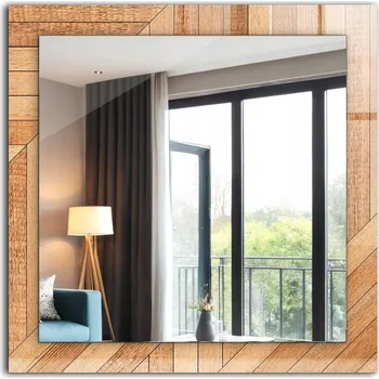 Zrcadlo Čtvercové nástěnné zrcadlo s potiskem motivu Dřevěná parketa 60x60 cm