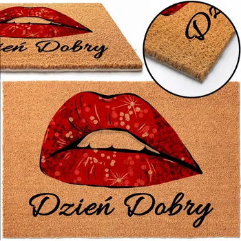 Rohožka KOKOSOVÁ ROHOŽKA 40x60 ke Dveřím DZIEŃ DOBRY USTA DLA KOBIETY