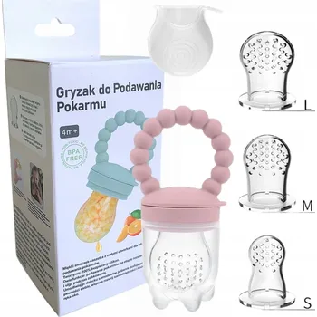 SILIKONOVÉ KOUSÁTKO DUDLÍK PRO PODÁVÁNÍ POTRAVY SET 3v1 růžový 4M+