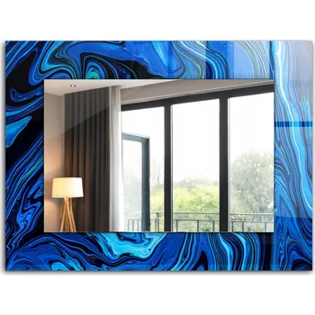 Zrcadlo Loftové závěsné zrcadlo s potiskem XXL 80x60 cm Abstraktní modrý vzor
