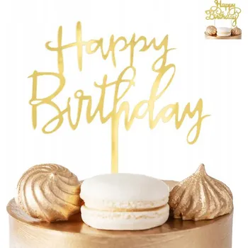Obraz ZÁPICH DO DORTU HEPPY BIRTHDAY ZLATÁ NA OSLAVU NAROZENIN DEKORACE