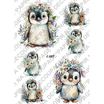 Umělecký papír Rýžový a soft papír na decoupage - Tučňák - KB0697 Materiál: Soft, Rozměr: A4