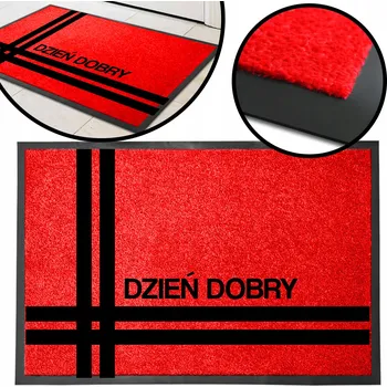 VSTUPNÍ ROHOŽKA MONOCHROM ČERVENÁ PŘED DVEŘE S NÁPISEM DZEIŃ DOBRY VZ