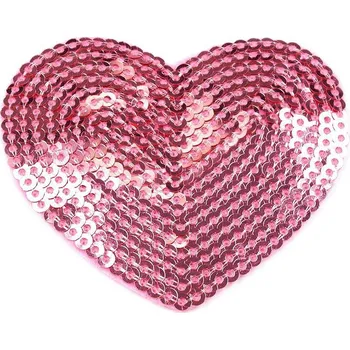 Nášivka srdce s flitry, růžové
