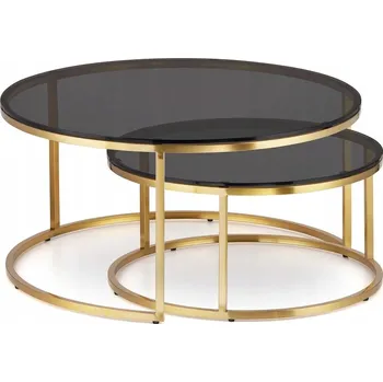 Konferenční stolek Sada 2 konferenčních stolků | Černá skleněná deska + zlatý rám | 80/60 cm