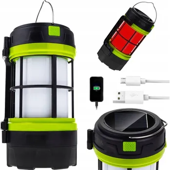 Svítilna SOLÁRNÍ LED SVÍTILNA S KEMPINGOVOU LAMPOU, TURISTICKÁ, USB NABÍJENÍ