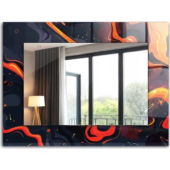 Zrcadlo Moderní Loftové zrcadlo závěsné s potiskem XXL 80x60 cm Vulkánská Láva