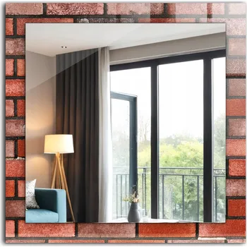 Zrcadlo Čtvercové moderní zrcadlo s krásnou grafikou Cihlová zeď červená 60x60