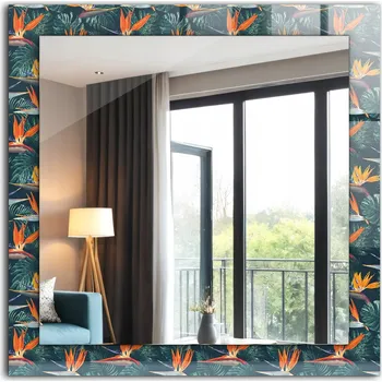 Zrcadlo Koupelnové zrcadlo na stěnu s dekorativním skleněným rámem Květiny a listy 60x60