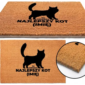 Rohožka KOKOSOVÁ ROHOŽKA S KOČKOU NÁPIS TU MIESZKA NAJLEPSZY KOT (IMIĘ)