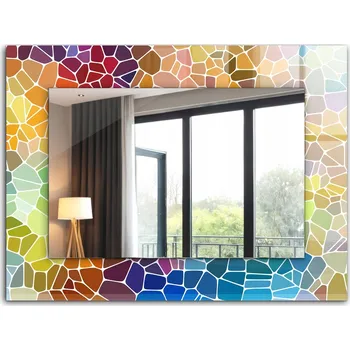 Zrcadlo Závěsné zrcadlo Loft s potiskem 80x60 cm Barevná abstraktní mozaika