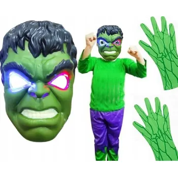 Karnevalový kostým KOSTÝM HULK KOSTÝM HULK MASKA SVÍTÍCÍ TRIČKO KALHOTY RUKAVICE L128-140