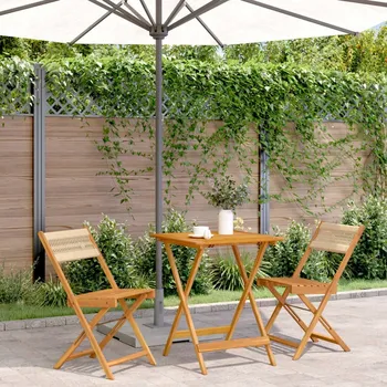 Zahradní sestava Bistro set nábytku 3 ks, béžový polypropylen a dřevo