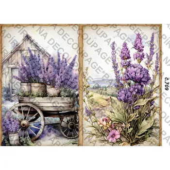 Umělecký papír Rýžový a soft papír na decoupage - Levandule vintage - KB0709 Materiál: Soft, Rozměr: A4
