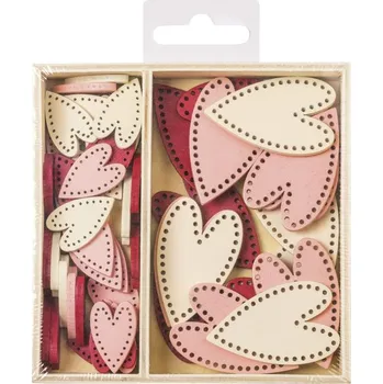 Dětské navlékací korálky Knorr prandell Srdíčka - mix dřevěných barevných dekorací (54ks)