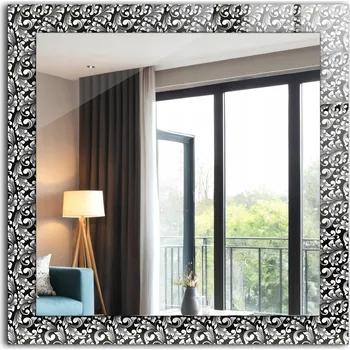 Zrcadlo Moderní čtvercové zrcadlo s potiskem Černobílé ornamenty 60 x 60 cm