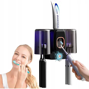 Držák na kartáček DÁVKOVAČ PASTY S DRŽÁKEM A STERILIZÁTOREM, ORGANIZÉR NA KARTÁČKY, 2 ŠÁLKY