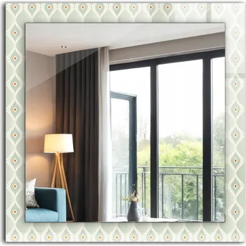 Zrcadlo Zrcadlo dekorativní závěsné na zeď Zelený geometrický vzor 60 x 60 cm