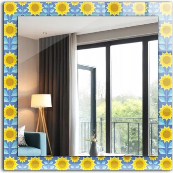 Zrcadlo Moderní čtvercové zrcadlo s potiskem Slunečnice listy vzor 60 x 60 cm