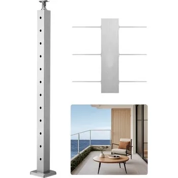 Zábradlí Sloupky zábradlí VEVOR pro lanové schody, 42x2x2 palce, rovné schodišťové sloupky, balení 1 ks nerezových sloupků pro lanové zábradlí, předvrtané tyče s montážní konzolou, sada zábradlí pro schody, stříbrná, 1JZLGZXYS1061EF8W001V0