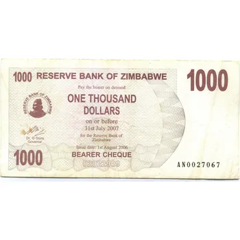 ZIMBABWE. 1.000 dollars 2007. Pi. 43.