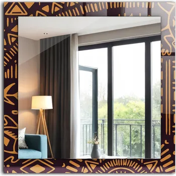 Zrcadlo Designové nástěnné zrcadlo s potiskem a skleněným rámem, Etnický vzor, 60x60 cm