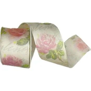 Stuha Stuha taftová ROMANTIC ROSE růžová 40mm x 2m (14,-Kč/m) (Stuha taftová, jednostranný pastelový potisk, s vlascem v lemu)