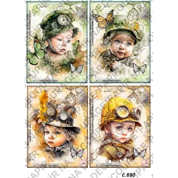 Umělecký papír Rýžový a soft papír na decoupage - Miminko, dítě, steampunk - KB0690 Materiál: Soft, Rozměr: A4