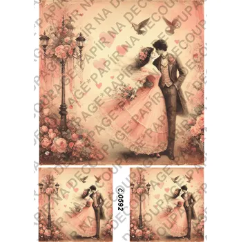 Umělecký papír Rýžový a soft papír na decoupage - Vintage srdce - KB0592 Materiál: Soft, Rozměr: A4