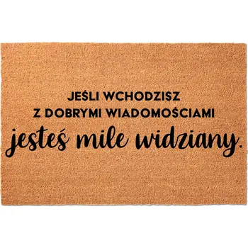 KOKOSOVÁ VSTUPNÍ ROHOŽKA POD DVEŘE NÁPIS DOBRE WIADOMOŚCI? WCHODŹ!