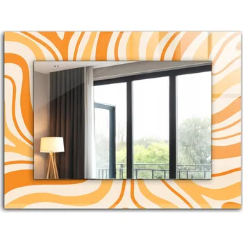 Zrcadlo Loftové závěsné zrcadlo s potiskem 80x60 cm Abstraktní oranžové