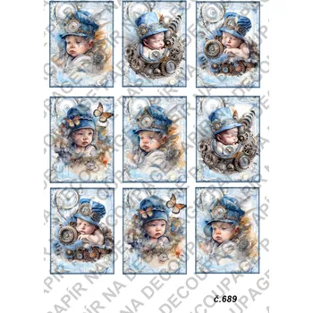 Umělecký papír Rýžový a soft papír na decoupage - Miminko, dítě, steampunk - KB0689 Materiál: Soft, Rozměr: A4