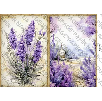 Umělecký papír Rýžový a soft papír na decoupage - Levandule vintage - KB0712 Materiál: Soft, Rozměr: A4