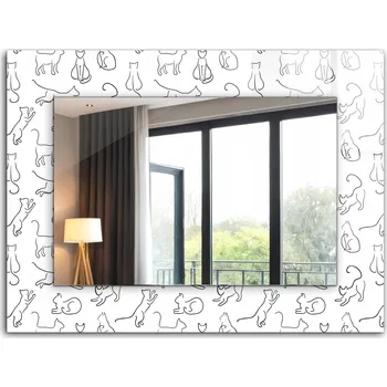 Zrcadlo Nástěnné zrcadlo se skleněným rámem s potiskem motivu 80x60 cm Kočky obrysy