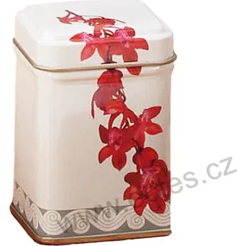 Dóza na potraviny ORCHIDEE plechová dóza na čaj 7421 zdobená červenými orchidejemi