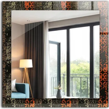 Zrcadlo Moderní čtvercové zrcadlo s potiskem Etnický ornament vzor 60 x 60 cm