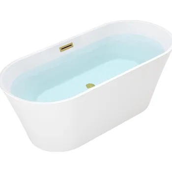 Vana BPS-koupelny Volně stojící akrylátová vana HYD-LIZ502B 160x75 bílá, odtokový komplet zlatý kartáčovaný