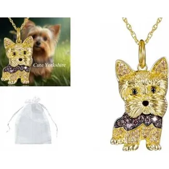 Náhrdelník Náhrdelník pro dívku Pejsek Yorkshire Teriér Zirkony Zlatý Krásný