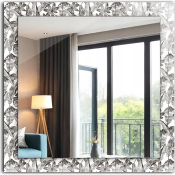 Zrcadlo Moderní designové zrcadlo závěsné s potiskem Listy a květy 60x60 cm
