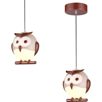 Dětské svítidlo Dětské závěsné svítidlo Owl, 1x hnědé plastové stínítko, br