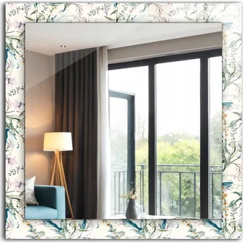 Zrcadlo Zrcadlo se skleněným čtvercovým rámem a grafikou Květinový vzor akvarel 60x60 cm