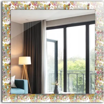 Zrcadlo Zrcadlo se skleněným čtvercovým rámem a grafikou Barevné motýli květiny 60x60 cm