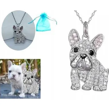Náhrdelník Náhrdelník pro dívky Pejsek Francouzský buldoček Bulldog Zirkony Stříbrný Pes