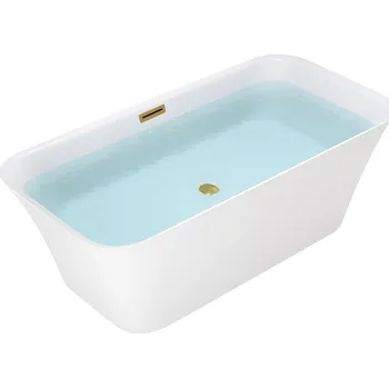 Vana BPS-koupelny Volně stojící akrylátová vana HYD-VIA511A 150x75 bílá, odtokový komplet zlatý kartáčovaný