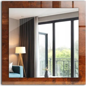 Zrcadlo Čtvercové moderní zrcadlo s krásnou grafikou Starý dřevěný stůl 60x60 cm