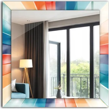 Zrcadlo Zrcadlo dekorativní závěsné na zeď Barevné světelné paprsky 60 x 60 cm